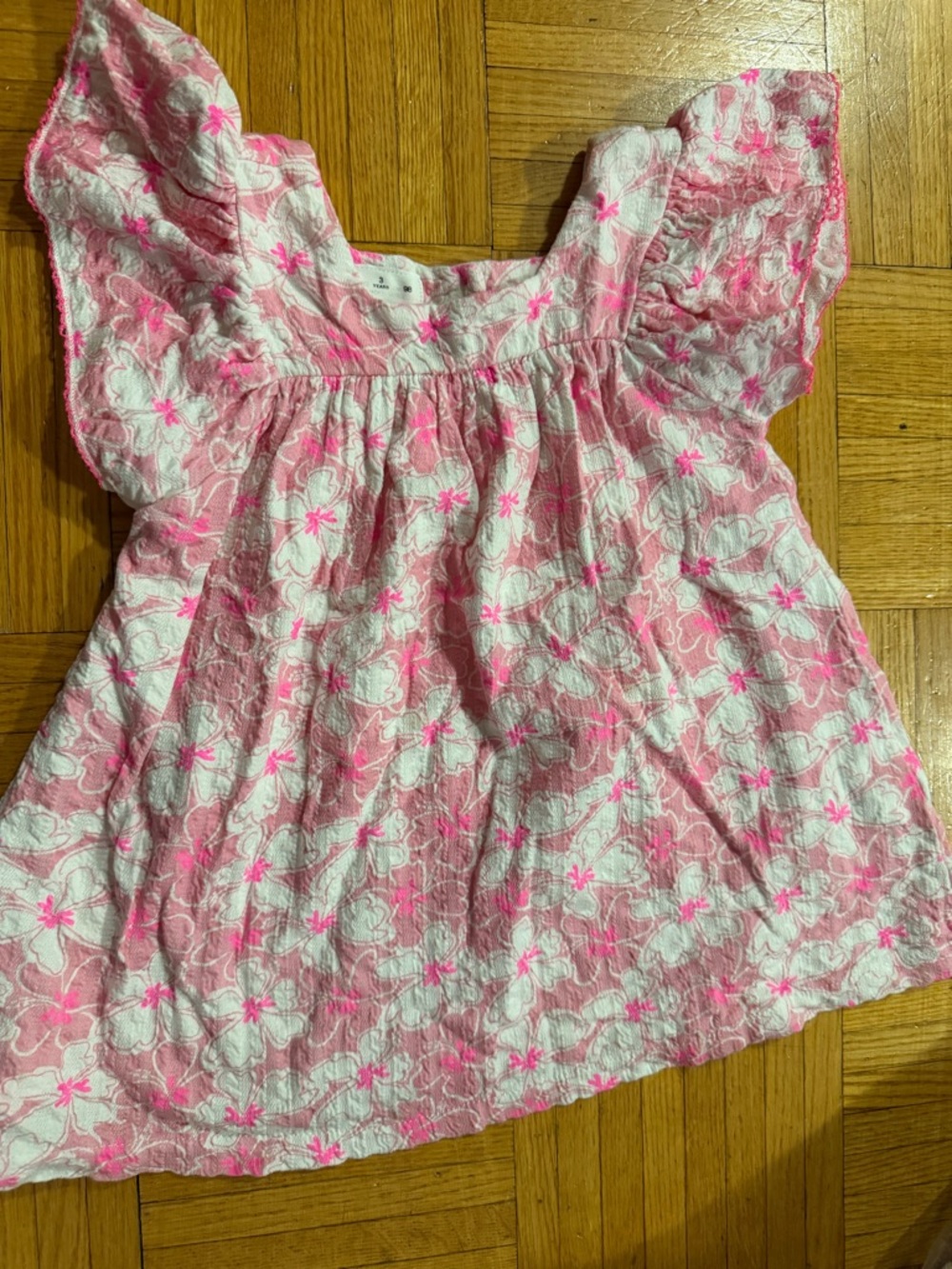 Zara Pink and White Floral Flutter Sleeve Top